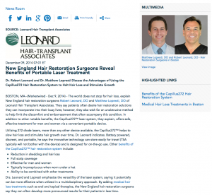 Dr. Robert Leonard, Dr. Matthew Lopresti, benefits of Capillus272 hair restoration system, medical hair loss treatment, Leonard Hair Transplant Associates